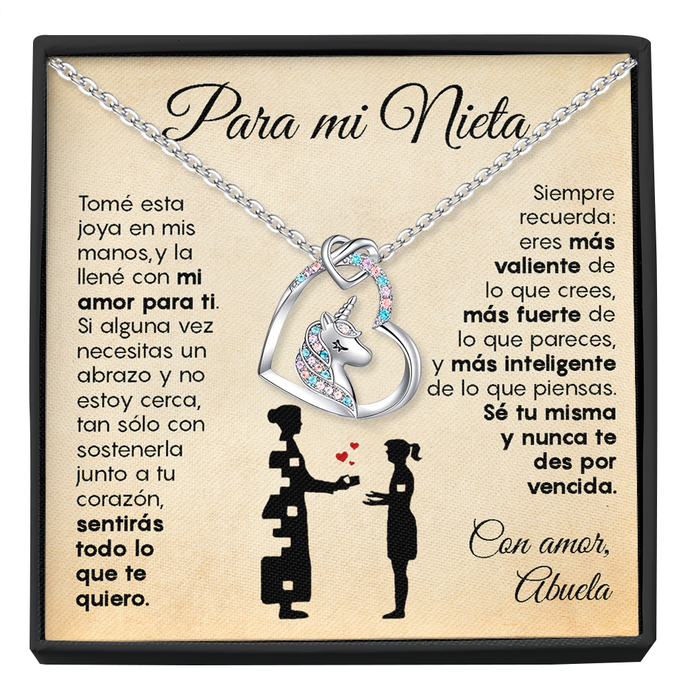 Collar de unicornio con tarjeta dedicatoria "Mi amor para ti" Nieta