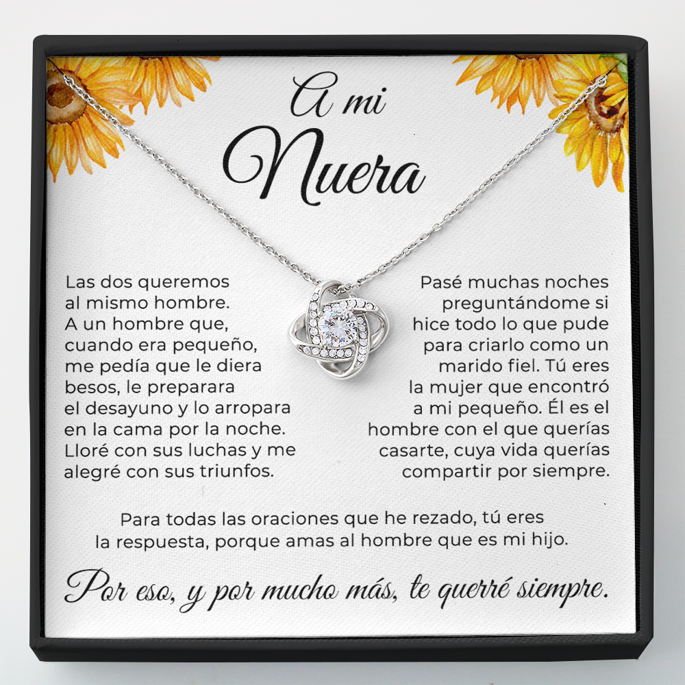 Collar de nudo con tarjeta dedicatoria "Tú eres la respuesta" Nuera