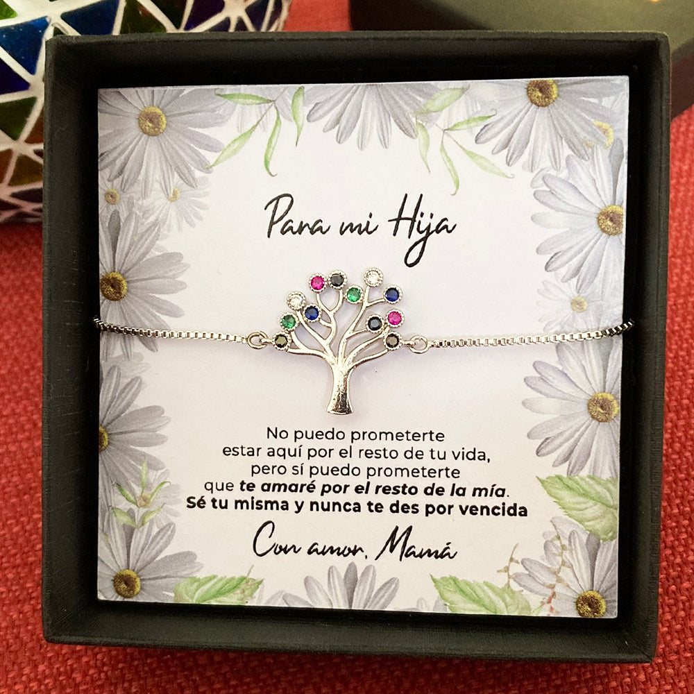 Pulsera de Árbol de la Vida con tarjeta "Te amaré siempre" - Plateada - Margaritas