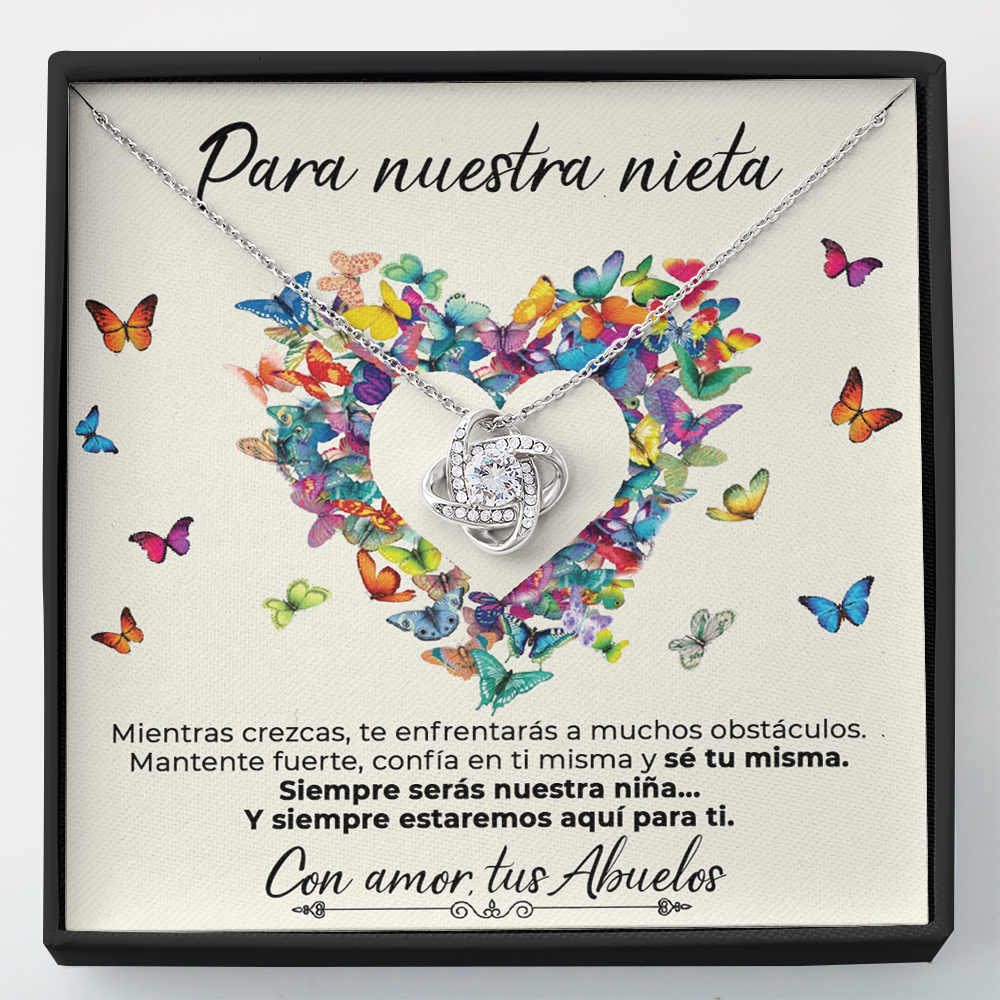 Collar de nudo con tarjeta dedicatoria "Siempre serás nuestra niña" Abuelos