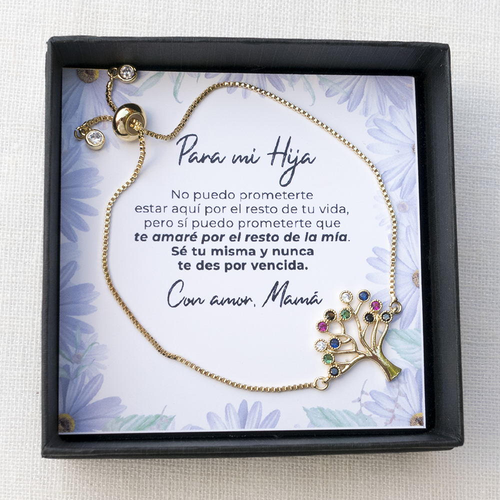 Pulsera de Árbol de la Vida con tarjeta "Te amaré siempre" - Dorada - Margaritas