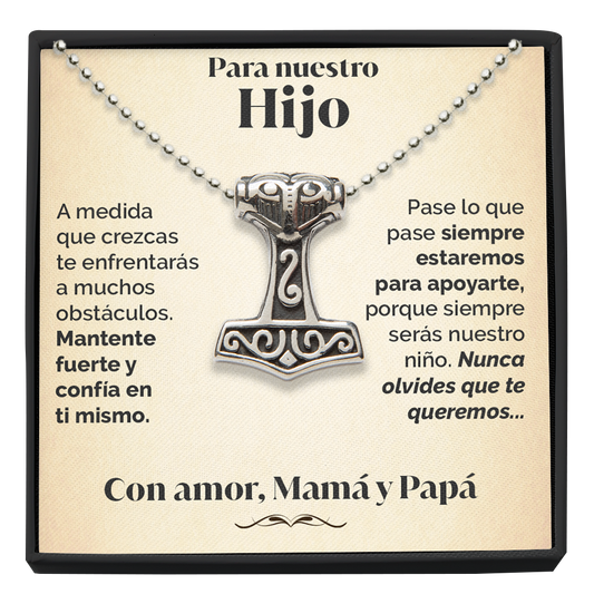 Collar Vikingo y tarjeta dedicatoria - Nunca olvides que te queremos