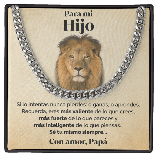 Collar cadena y tarjeta dedicatoria - Sé tu mismo siempre - León - Papá