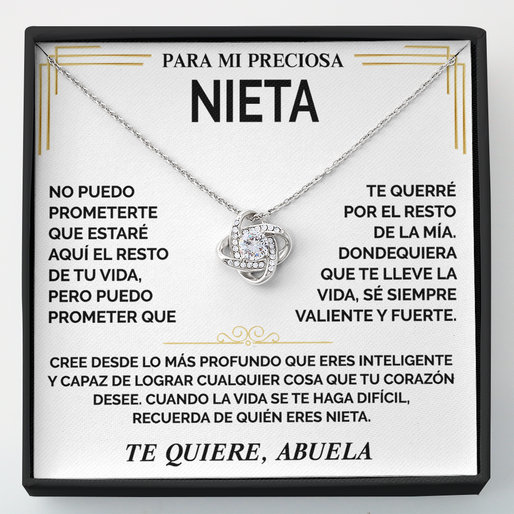 Collar de nudo con tarjeta dedicatoria "Recuerda de quien eres nieta"