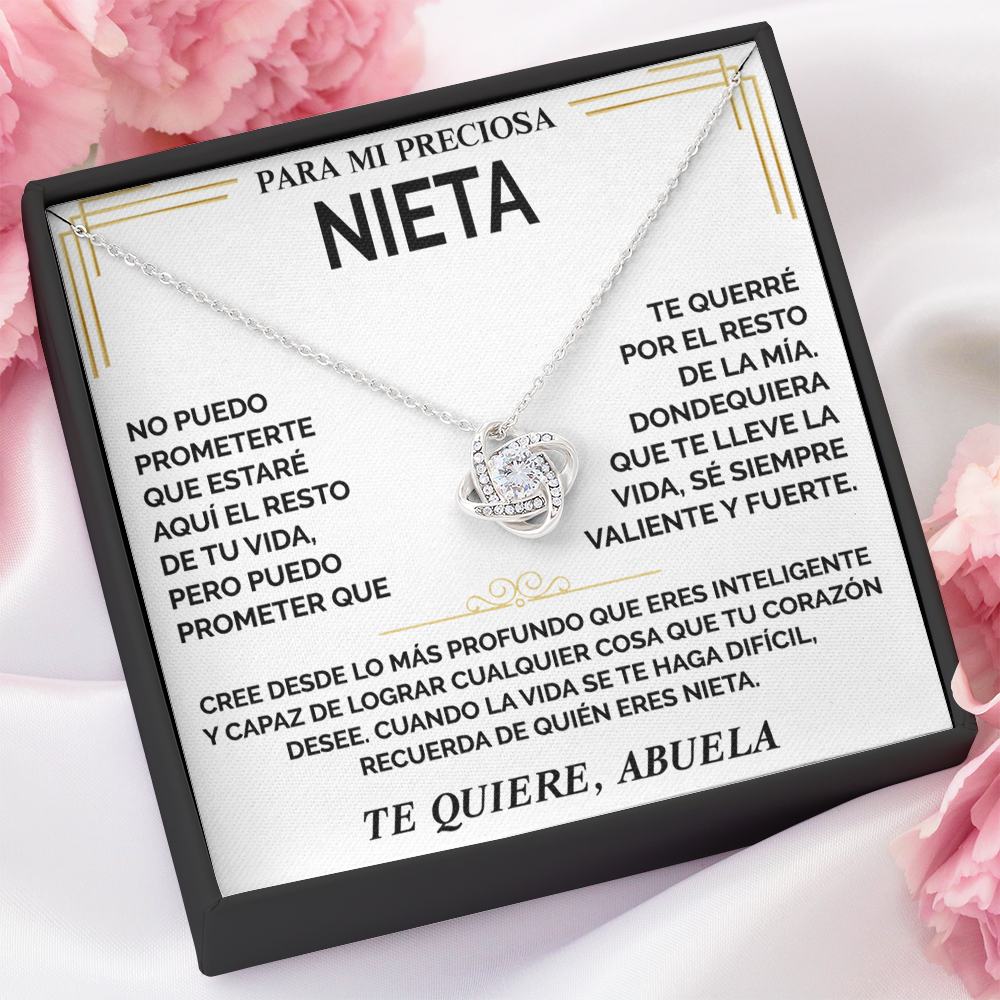 Collar de nudo con tarjeta dedicatoria "Recuerda de quien eres nieta"