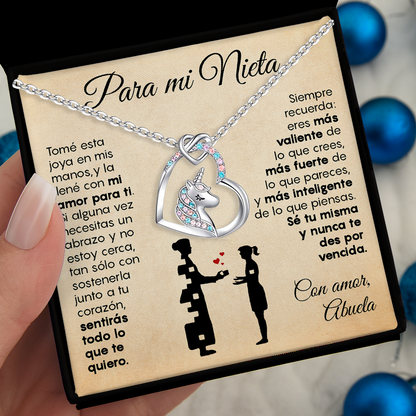 Collar de unicornio con tarjeta dedicatoria "Mi amor para ti" Nieta