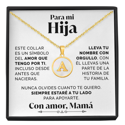 Collar Letra A con tarjeta dedicatoria "Tu Nombre"