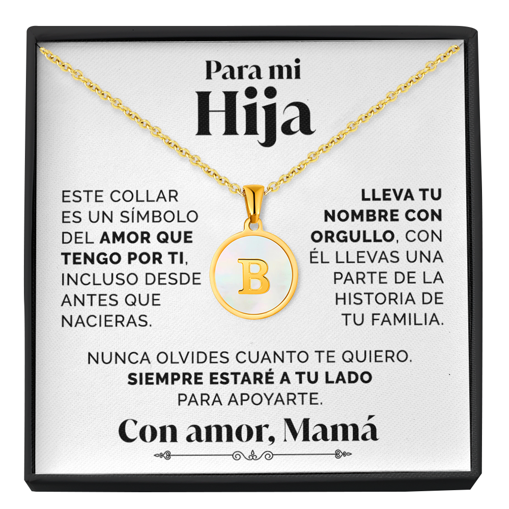 Collar Letra B con tarjeta dedicatoria "Tu Nombre"