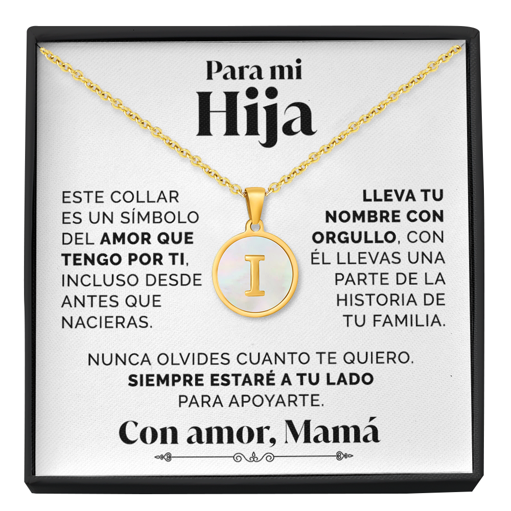 Collar Letra I con tarjeta dedicatoria "Tu Nombre"