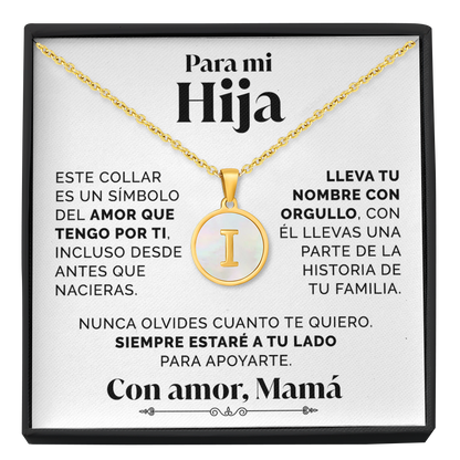Collar Letra I con tarjeta dedicatoria "Tu Nombre"