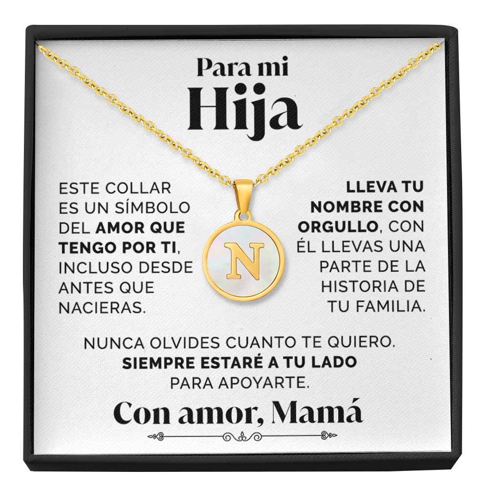 Collar Letra N con tarjeta dedicatoria "Tu Nombre"