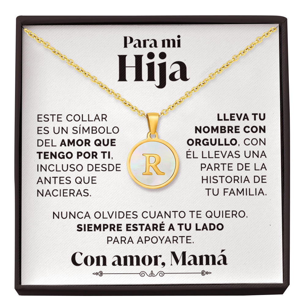 Collar Letra R con tarjeta dedicatoria "Tu Nombre"