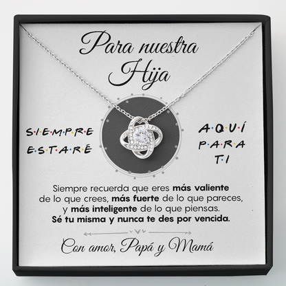 Collar de nudo con tarjeta dedicatoria "Siempre estaré aquí para ti" Papá y Mamá