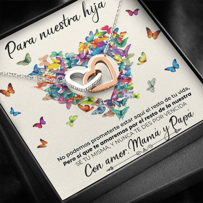 Collar con tarjeta dedicatoria "Te amaré siempre, Papá y Mamá"